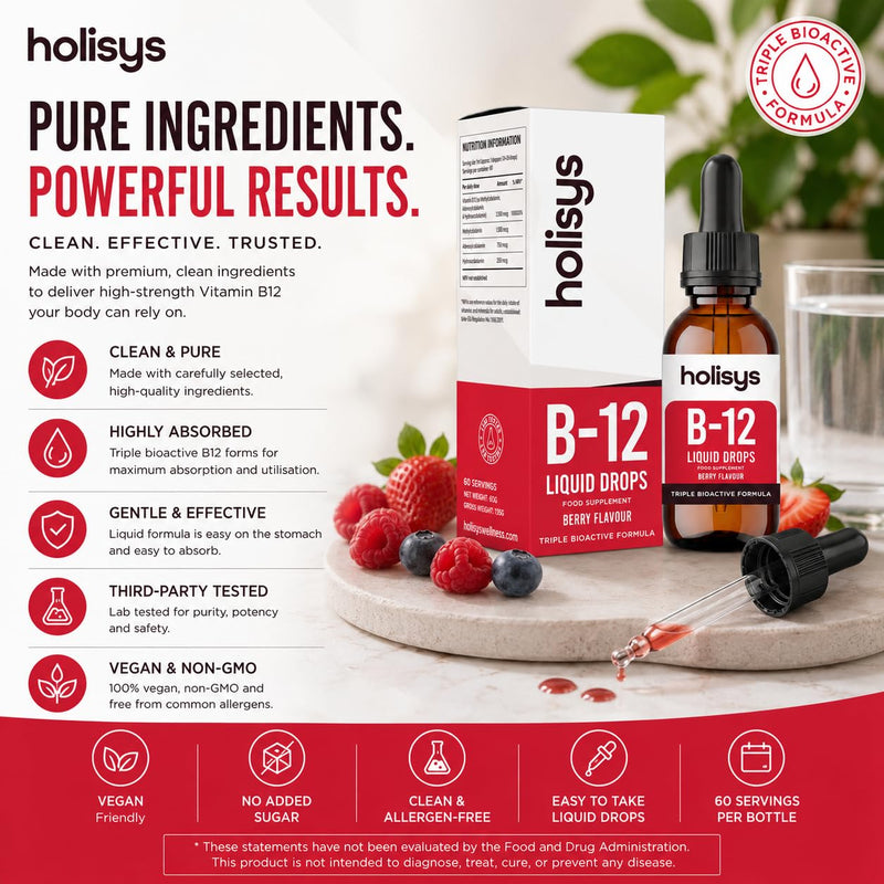 Vitamin B12 Drops – 60ml | High-Strength Methylcobalamin | Supports Energy, Mood & Nervous System | Alcohol-Free, Vegan, Berry Flavour