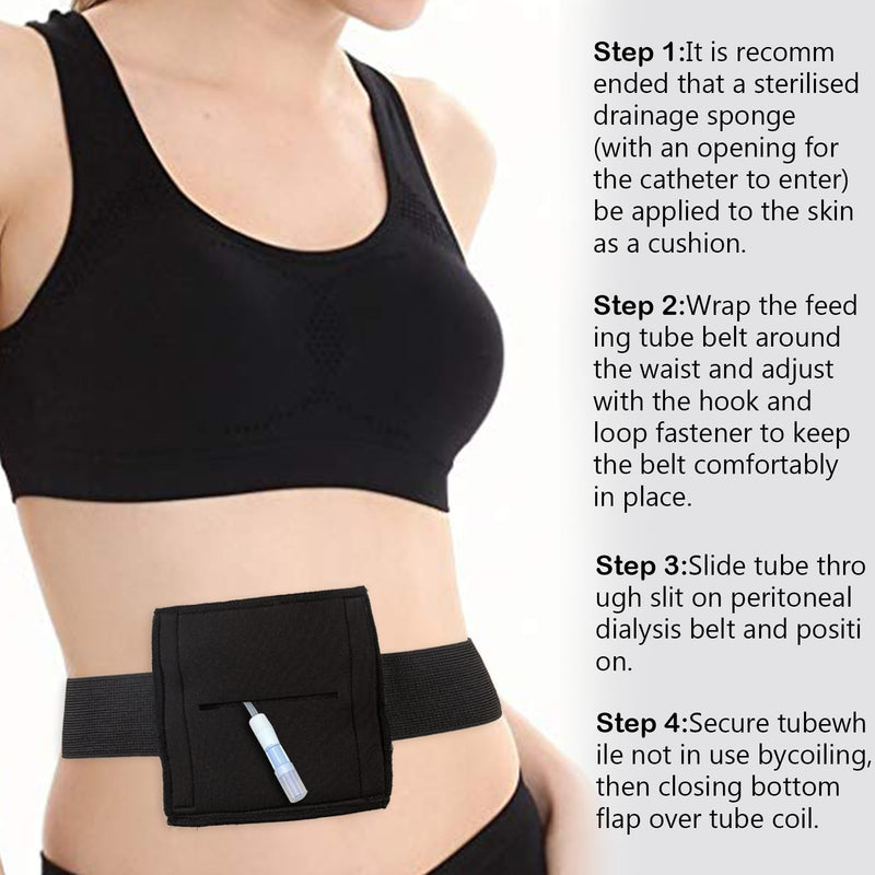 [Australia] - 2PCS Breathable Feeding Tube Belt, Concealment and Comfortable Gastrostomy G Tube Accessories, Peritoneal Dialysis Belt with Mesh Sponge Pad Black Pd Belts Dialysis for Men Women Adults (Black M) 