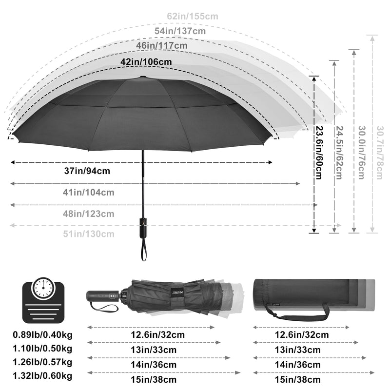 G4Free 62 Inch + 54 Inch Large Reverse Windproof Umbrella,Double Canopy with Automatic Open Close