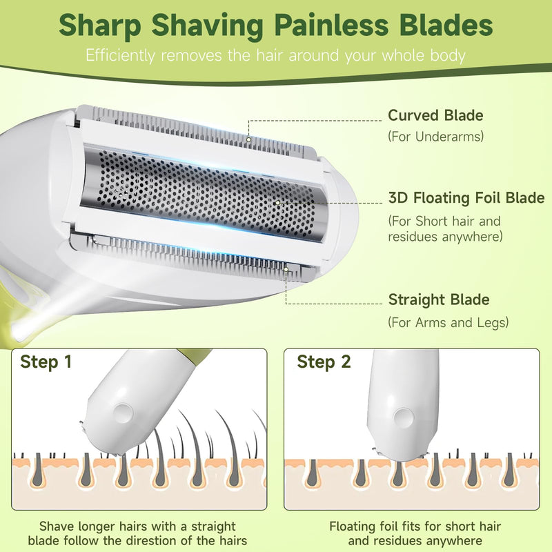 [Australia] - Electric Shaver for Women, 2025 Wet/Dry Razors for Women with LED Display,4 in 1 Cordless Hair Remover for Arms Legs Pubic Armpit Face, IPX7 Waterproof, Painless Electric Grooming Set 