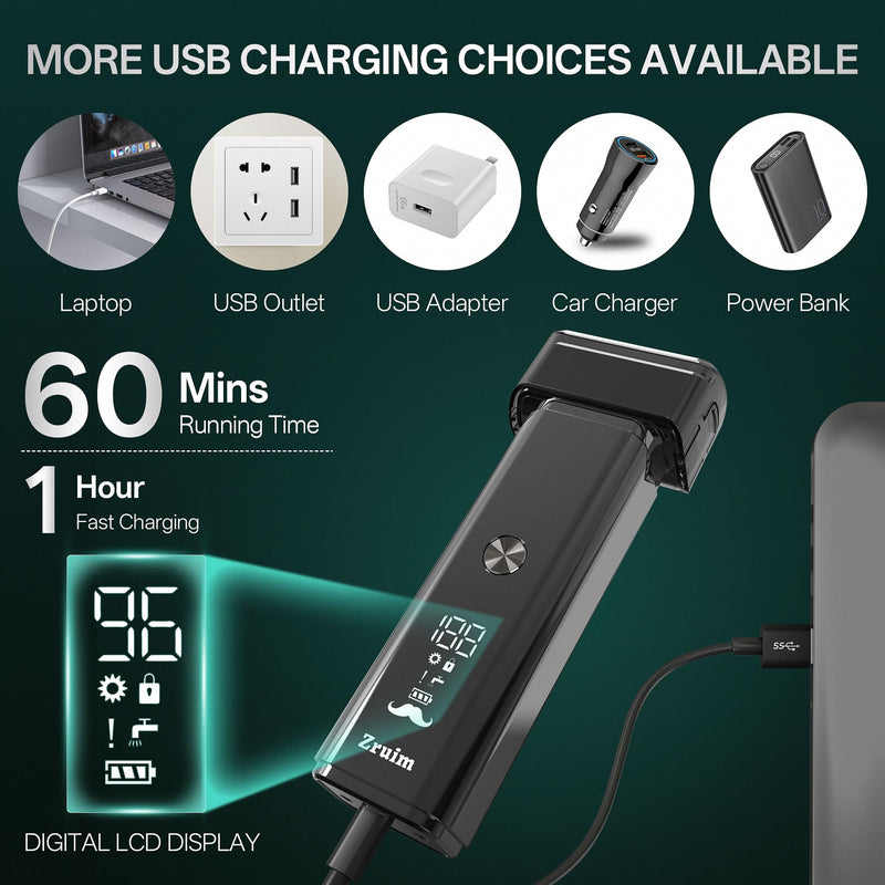 Electric Razor for Men Face,2 Adjustable Speeds Foil Shavers for Men for Beard/Face Beard Trimmer Waterproof Wet & Dry with 3 Floating Blade LED Display USB-C Fast Rechargeable for Travel & Home Blacksliver
