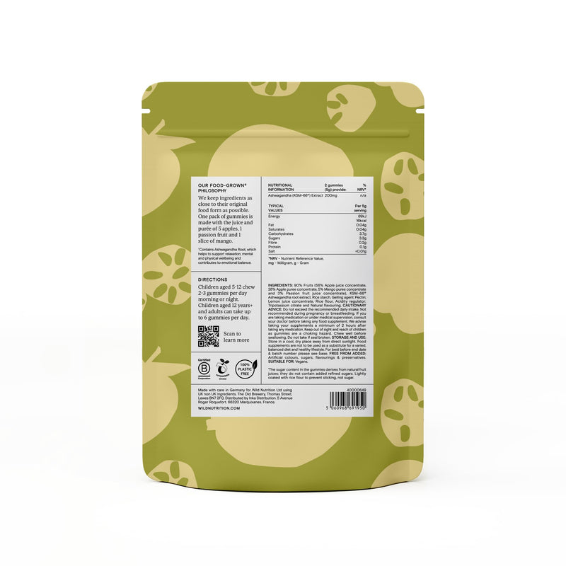 Wild Nutrition Food-Grown KSM-66 Ashwagandha Gummies for Children | Vegan | No Added Refined Sugars | Mental and Physical Wellbeing | Emotional Balance