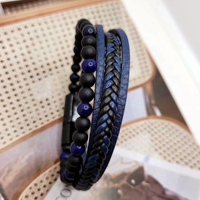 [Australia] - Natural Agate Stone Leather Beaded Bracelets, Volcanicx Wellness & Relief Bracelet, Volcanicx Menopause Magtherapy Bracelet Humanic+ Maxhematie Lymph Detox Slimming Jewelry Gift For Men Women Black&Brown 