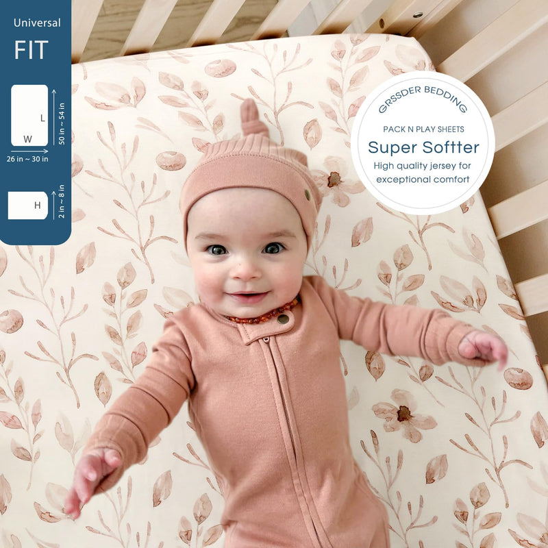 [Australia] - Pack n Play Sheets FItted 2 Pack, Stretchy Ultra Soft Jersey Knit Pack and Play Sheets, Universal Fitted Portable/Mini Crib Mattresses Snug and Safe, Beautiful Blush Pink Floral and Cute Animals Print 