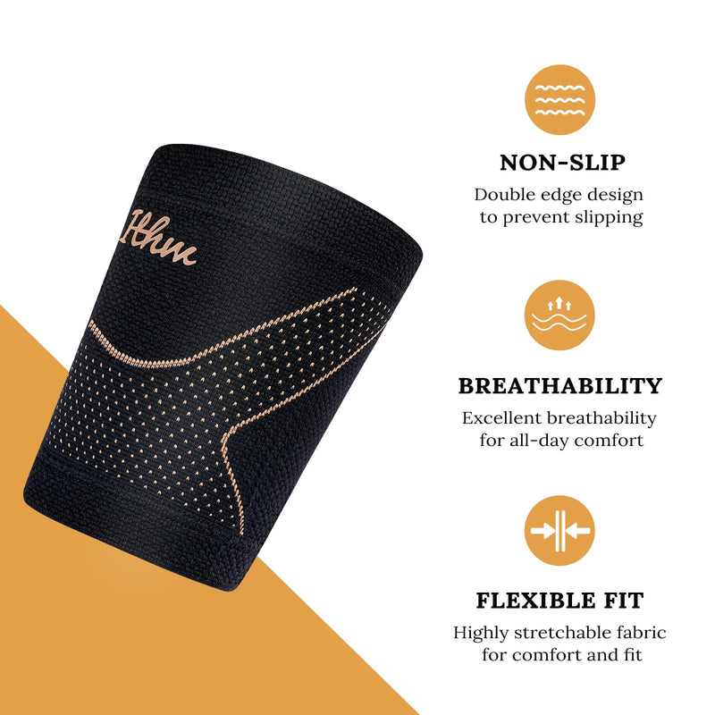 Copper Bicep Tendonitis Brace, Bicep Compression Sleeve for Pain Relief, Upper Arm Brace for Men and Women Muscle Strains Tear Injury (Copper, Medium) Copper