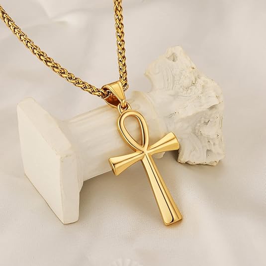 Egyptian Jewelry Men Women 18K Gold Plated Vintage The Key of The Nile Ankh Cross Pendant Necklace
