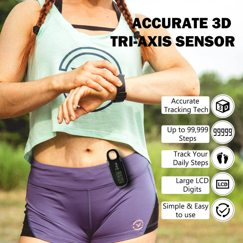[Australia] - 3D Pedometer for Walking with Removable Clip and Carabiner Simple Step Counter for Walking Accurate Clip On Step Tracker for Men Women Kids Black 