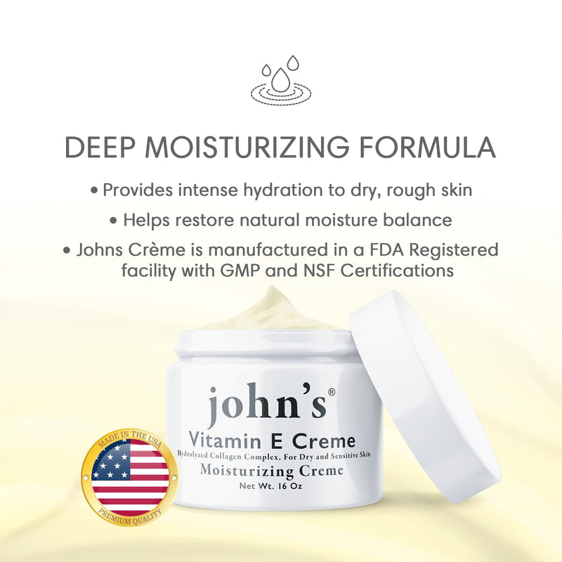 John's Vitamin E, A & D Collagen Cream – 16 oz Aloe-Enriched Moisturiser for Face & Body – Nourishing Vitamin E Skin Cream for Dry, Sensitive Skin