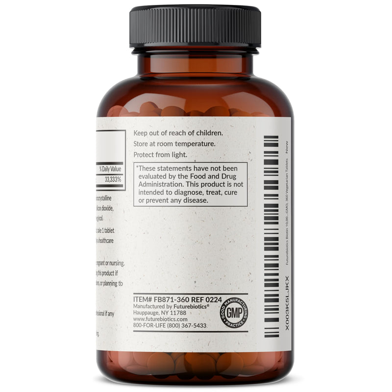 Futurebiotics Biotin 10,000 mcg Hair, Skin & Nails, 360 Vegetarian Tablets | Mini Tablets, Energy Production Support, Vegan, Non-GMO, Gluten-Free & Soy-Free 360 Count (Pack of 1)