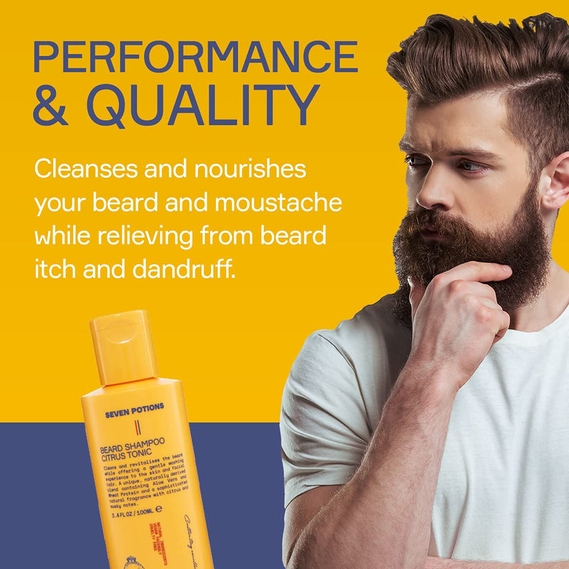 [Australia] - Seven Potions Beard Shampoo for Men - Gentle, cleansing beard cleansing for a clean beard without itching - natural, vegan, not tested on animals - Citrus Tonic (100 ml) 100 ml (pack of 1) 