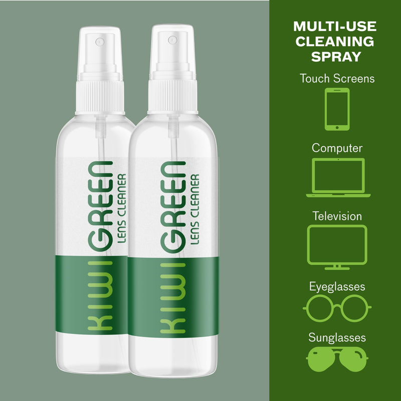 [Australia] - Kiwi Green Eyeglass Lens Cleaner Spray Kit | 2X Lens Cleaner + 2X Microfiber Cloth | Alcohol Free Eyeglasses, Screen Cleaning Kit | USA Made (4 Piece Set) 