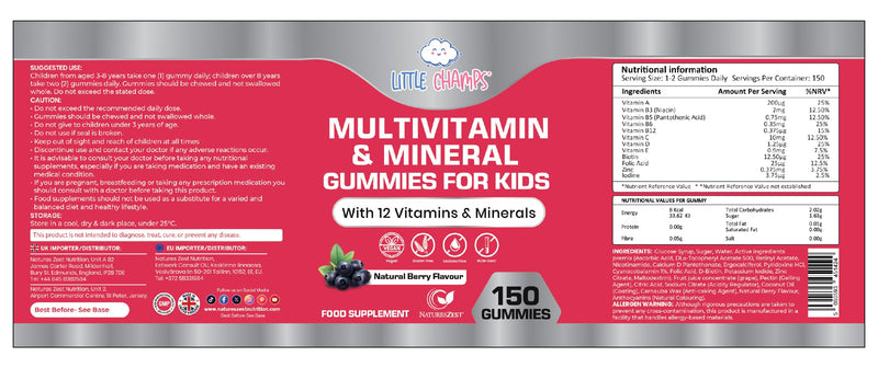 Kids Multivitamin & Mineral Gummies | 150 Chewables Gummies with 12 Essential Vitamins & Minerals | Childrens Multivitamins for Immune Support, Energy & Brain Health | Vegan | Natural Berry Flavour