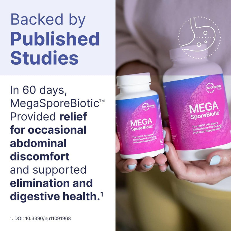 Microbiome Labs MegaSporeBiotic Plus with Antioxidants - Spore Based Probiotic, Active Bacteria Supplement to Boost Akkermansia, 4 Bacillus Strains for Gut Health - Vegan Probiotics - 60 Capsules Megasporebiotic Plus Antioxidants
