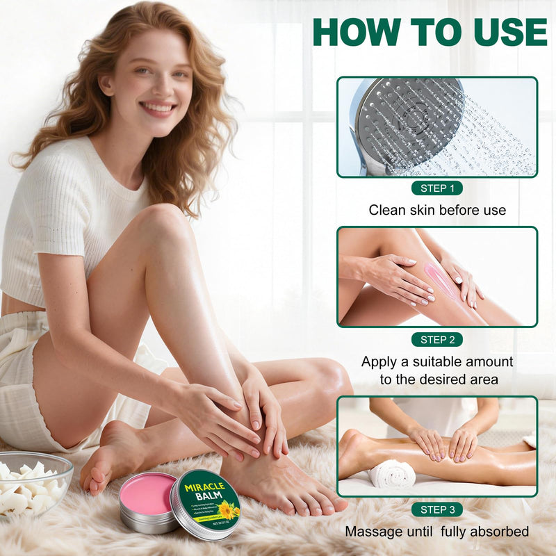 2 Pack Miracle Balm, Natural Botanical Cream for Legs, Arms, Back, Hands & Feet, Helps Relax Sore Muscles & Joints, Gentle Skin-Friendly Formula