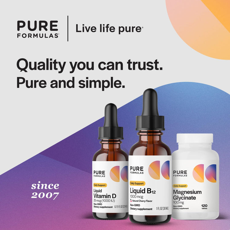 PureFormulas Liquid B12 1000 mcg - Natural Cherry Flavor B12 Sublingual Drops, Potent Daily Support for Energy & Wellness - Non-GMO, Allergen-Free - 1 fl. Oz.