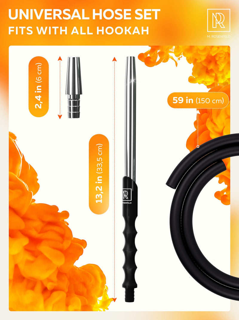 [Australia] - M. ROSENFELD Hookah Hose with Hookah Adapter & Mouthpiece - Cleanable Hookah Hose Silicone (60 in) and Convenient Aluminum-Made Mouthpiece (15 in) Modern Hookahs & Accessories and Hookah Hoses 1 Count Silver 