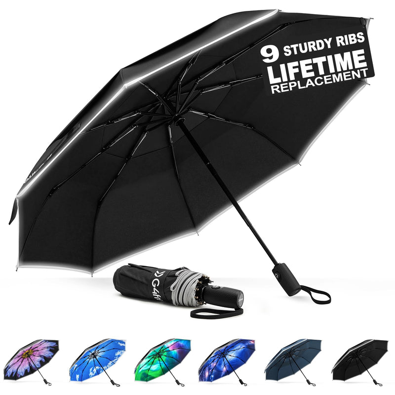 G4Free 42 Inch Eco Windproof Folding Umbrella Wind Resistant + 54 Inch Large Double Layer Inverted 12 Ribs Windproof Umbrella, with Reflective Strip