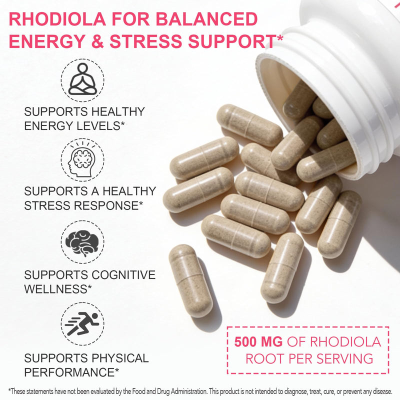 Rhodiola Rosea 500 mg Capsules – Standardised Herbal Extract – 120 Vegan Capsules – Food Supplement for Everyday Wellbeing