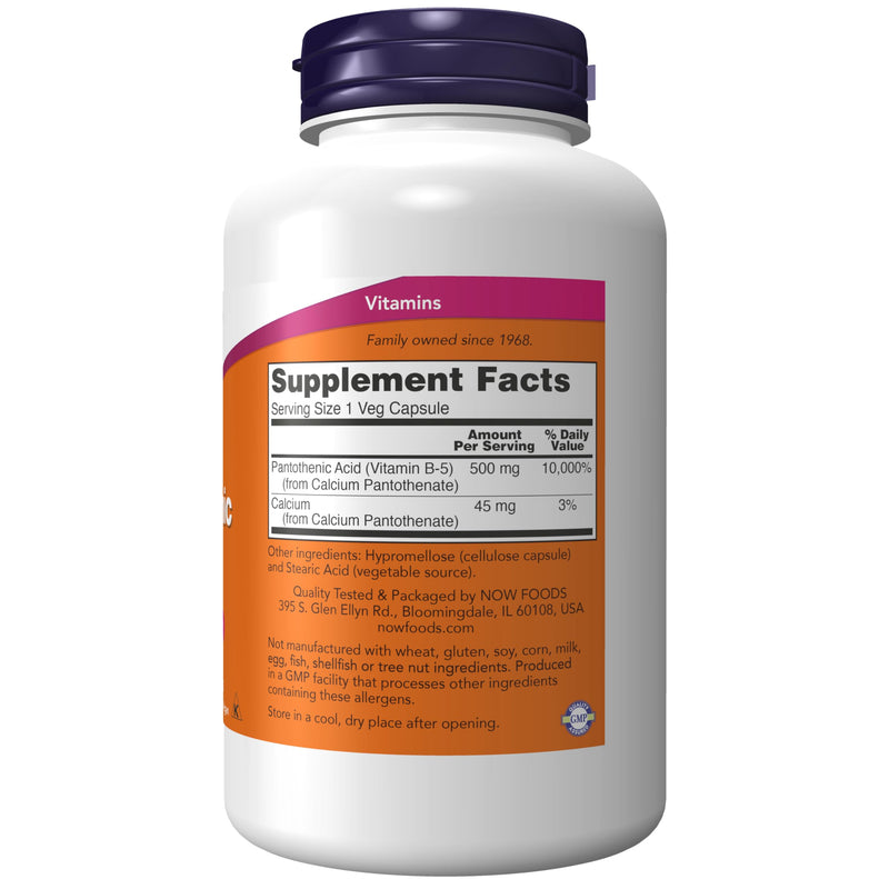 NOW Foods Pantothenic Acid 500 mg, 250 Capsule (3 Pack) 250 Count (Pack of 3)