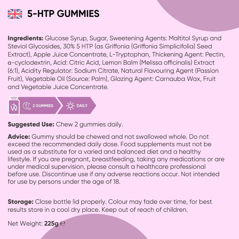 WeightWorld 5 HTP Supplement - 330mg per Serving - 60 Gummies - with Lemon Balm & L-Tryptophan - 2 Gummies a Day - 1 Month Supply - Natural Passion Fruit Flavour - 5-HTP Supplement - Vegan-Friendly