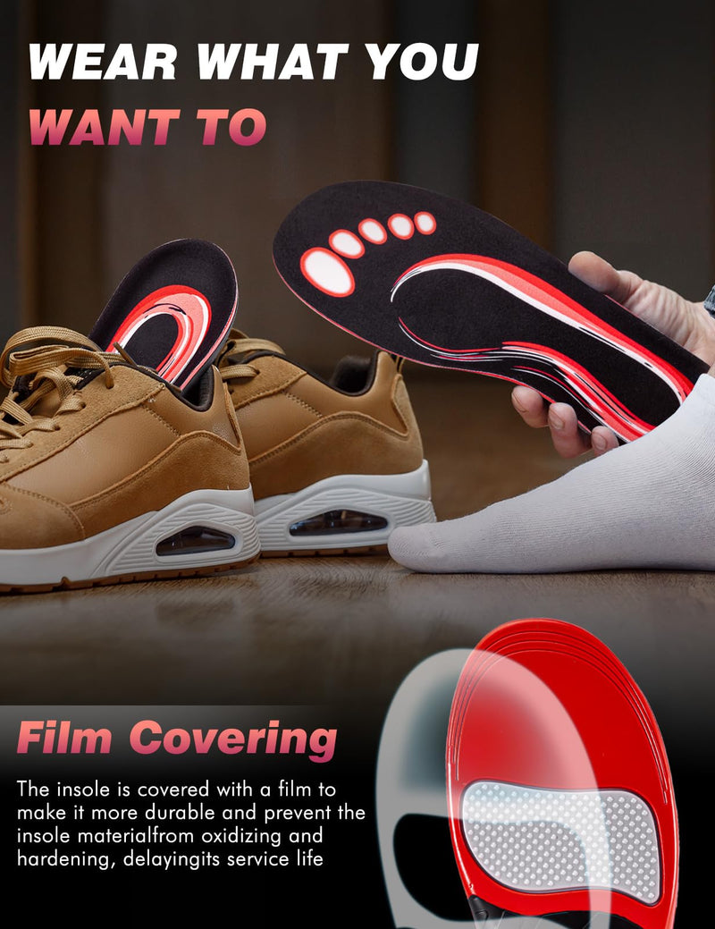 [Australia] - Plantar Fasciitis Relief Insoles, Arch Support Insoles Men Women, Athletic Shoe Insoles, Orthotic Work Boot Inserts for High Arch, Flat feet, Pain Relief[1-Pair](Men9-10.5/Women10-11.5) Red M(Men 9-10.5/Women 10-11.5) 