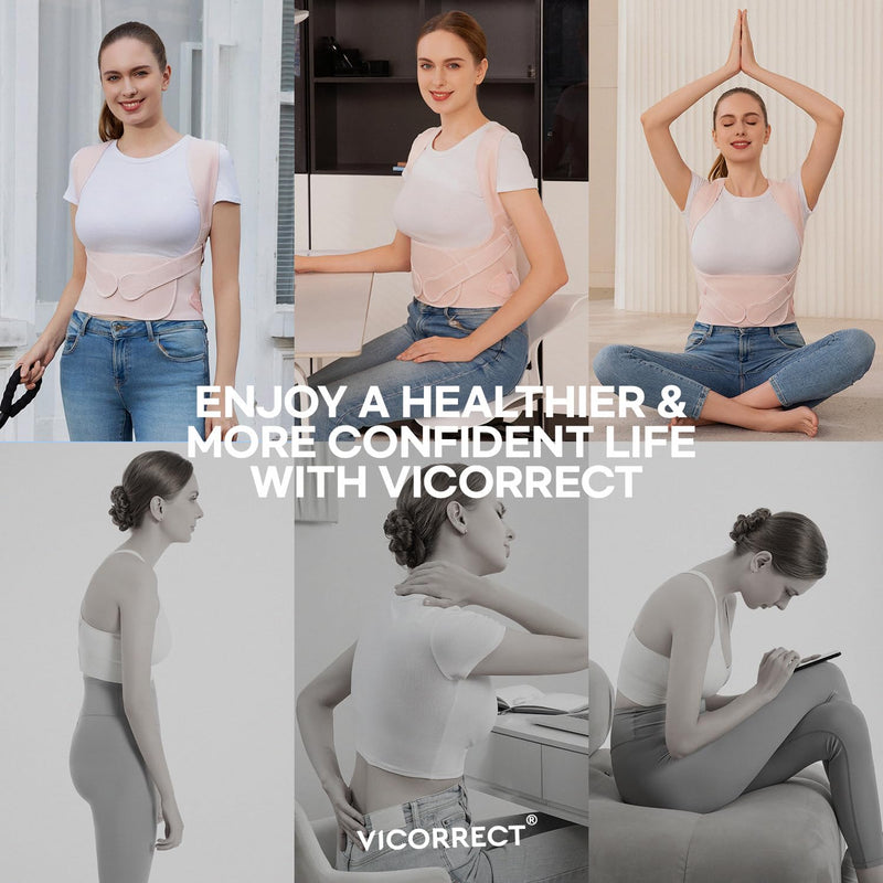 [Australia] - Vicorrect Posture Corrector for Women and Men: Back Support Brace Relieve Upper Back Shoulders Pain (Pink, Medium) Pink 