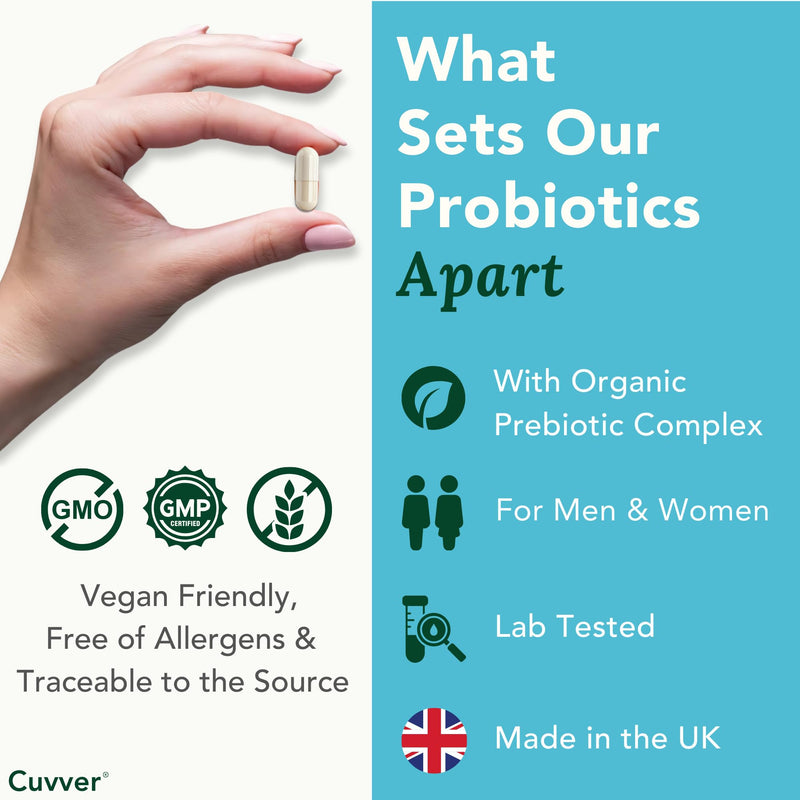 Probiotics Complex - Gut Health & Bloating Relief – Organic Prebiotics - 30 Billion CFU - 10 Bacterial Cultures - Vegan Supplement for Men & Women - 30 Capsules - 1 Month Supply - Made in UK 30 count (Pack of 1)