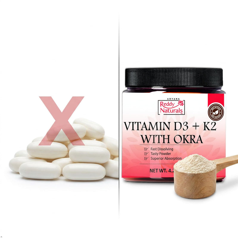 Reddy Naturals Vitamin D3 K2 MK7 Powder with Okra 120g | Vitamin D3 4000 IU + K2 MK-7 100 mcg | Powder Drink Mix | Fast-Dissolving | 30 Servings | Gluten-Free Non-GMO | No Capsules
