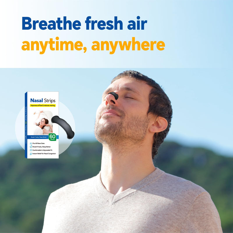 [Australia] - Nasal Strips for Snoring(60 Pieces) - Breathing Aid for Better Sleep & Snore Relief, Comfortable Nasal Dilator for Men & Women(I03) Black L 