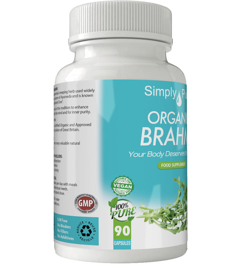 Organic Brahmi - Bacopa Monnieri - for Cognitive & Memory Support | 500mg Capsules x 90 | 100% Pure Soil Association Certified | Gluten Free | GM Free | Vegan