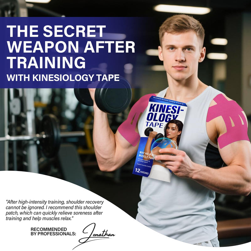12 PCS Kinesiology Tape for Shoulder,Shoulder Pain Relief Tape, Original Cotton Knee Pain Relief Tape, Flexible and Durable Athletic Tape for Pain Support and Muscle Movement 12 PCS