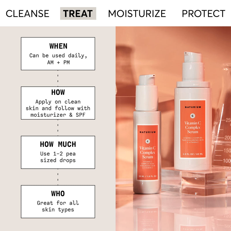 Naturium Vitamin C Complex Serum, Hyaluronic Acid & Vitamin E, 1 fl oz | Facial Treatment for Fine Lines & Wrinkles, Anti-Aging Formula for Hydration, Sensitive Skin, Travel Size, Face Serum 1 Ounce (Pack of 1)