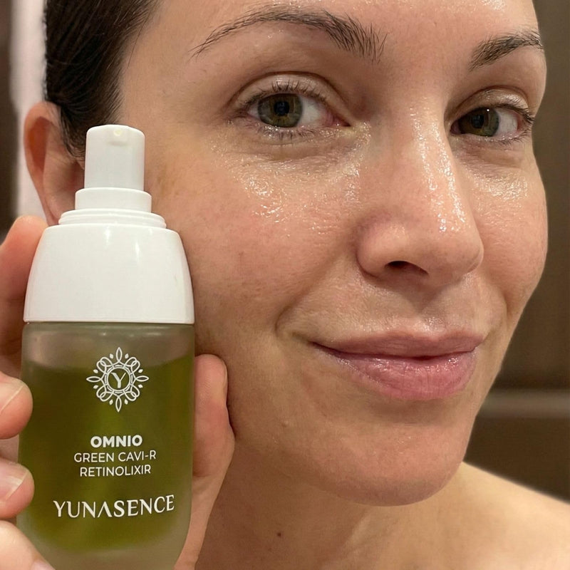 YUNASENCE OMNIO Green Cavi-R Retinolixir, w/3% Bakuchiol, Marula, Vitamin C, Chaga Mushroom. Anti Aging, Firming. Bio-Retinol.