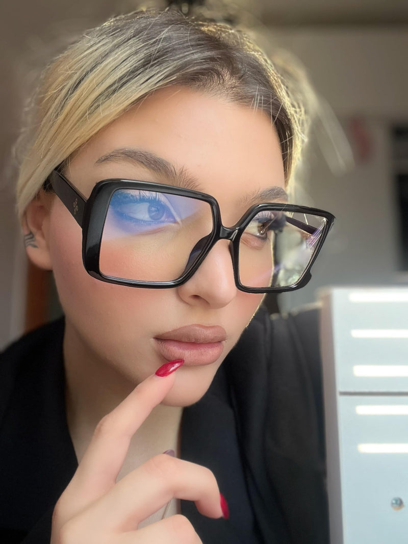 [Australia] - VISOONE Oversized TR90 Blue Light Blocking Glasses Fashion Accessories Non Prescription for Women Harvard Black Clear 