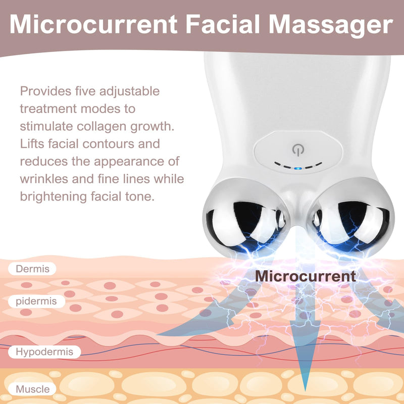 Microcurrent Face Device, USB Microcurrent Facial Shaping Tool for Facial Wrinkle Removal and Anti-Aging，Mini Microcurrent Face Lift Device for Face Lifting and Facial Sculpting (White) White