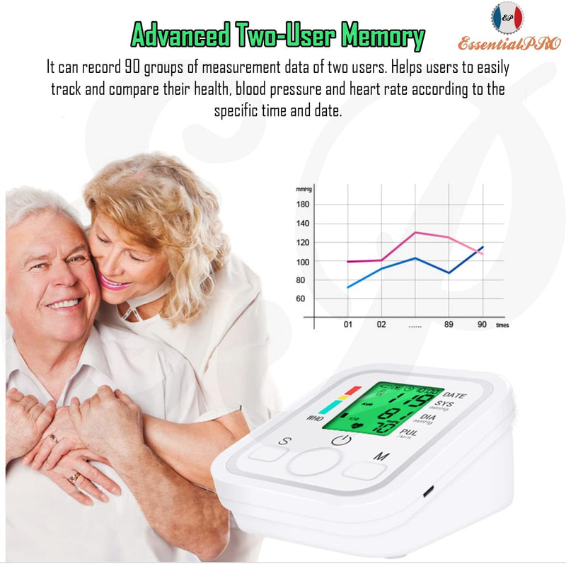[Australia] - Blood Pressure Monitor for Home Use, Automatic Upper Arm Blood Pressure Machine with Large LCD Display, Adjustable Cuff (9 to 17 inches), 2 x 99 Memory Sets, Easy to use/Travel 