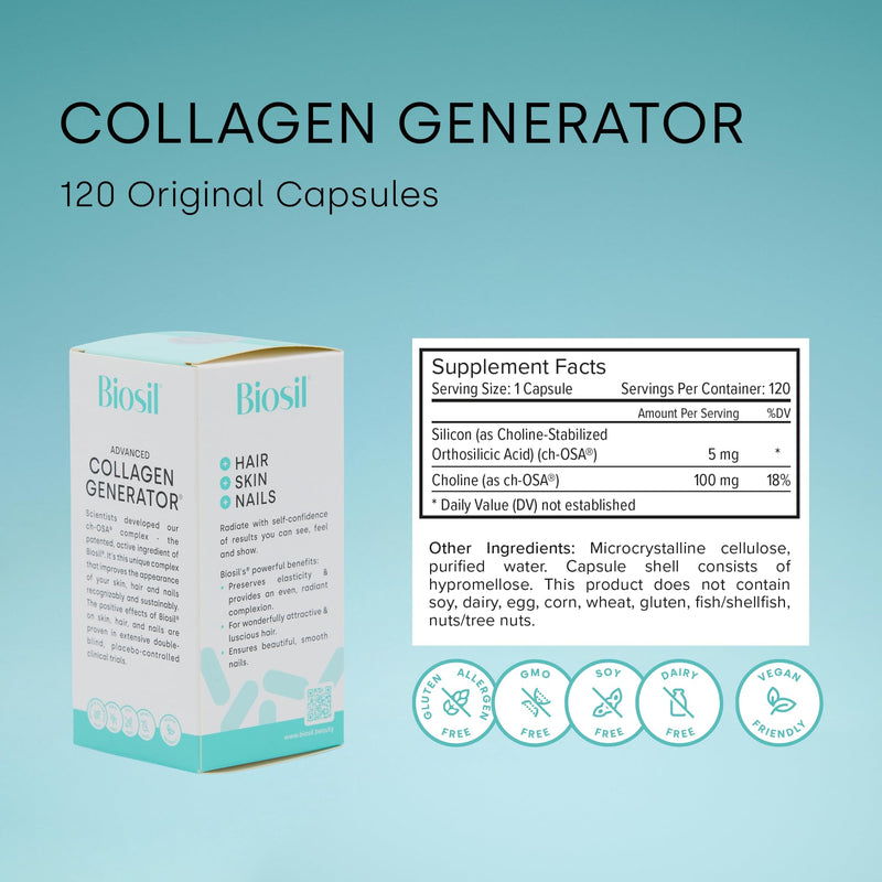 [Australia] - Biosil Collagen Generator - 120 Capsules - with Patented ch-OSA Complex - Generates & Protects Your Own Collagen - GMO Free - 120 Servings 1 Count (Pack of 120) 