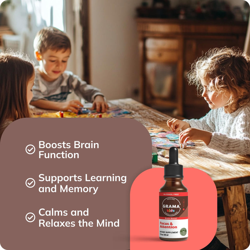 Wellness - Focus & Attention Organic Kids Brain Vitamins & Cognitive Support Drops, ADHD Supplement with Ginkgo Biloba, Rhodiola, Gotu Kola, Licorice Root | Made in USA – 30 Servings