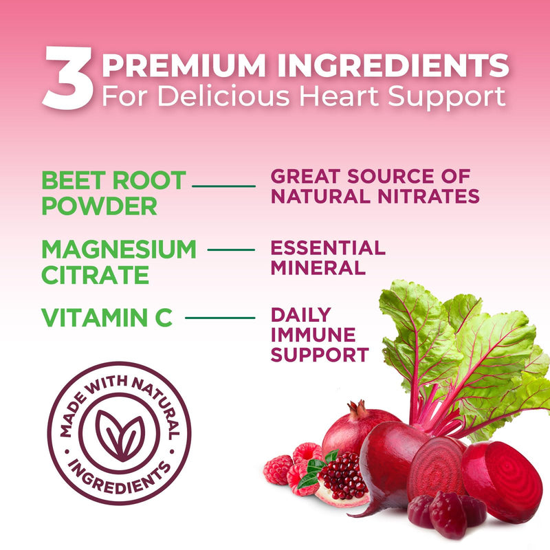 Beet Root Gummies - Super Food Beets Gummy for Energy, Heart Health, Nitric Oxide, & Circulation Support - Beet Chews Supplement with Beetroot Powder & Vitamin C - Vegan - Berry Flavored - 60 Gummies