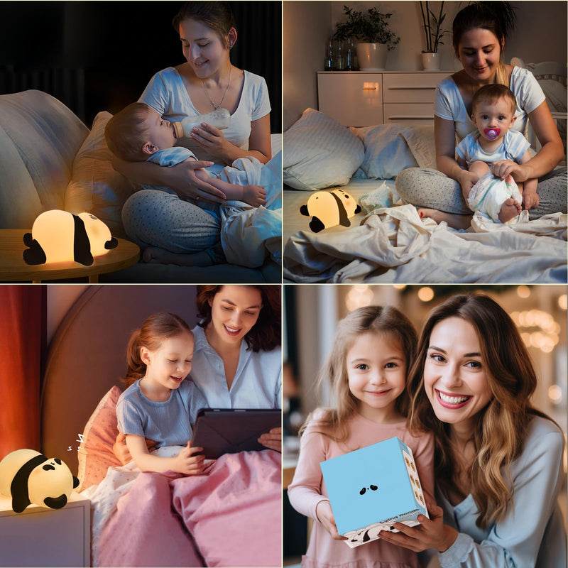 [Australia] - Rechargeable Cute Night Light for Kids Room with Timer, Food Grade Silicone Touch Night Light for Baby Nursery, Dimmable Cute Lamp for Bedrooms, Breastfeeding, Squishy Panda Night Light for Kids 1 Panda Lamp[TAP CONTROL] 