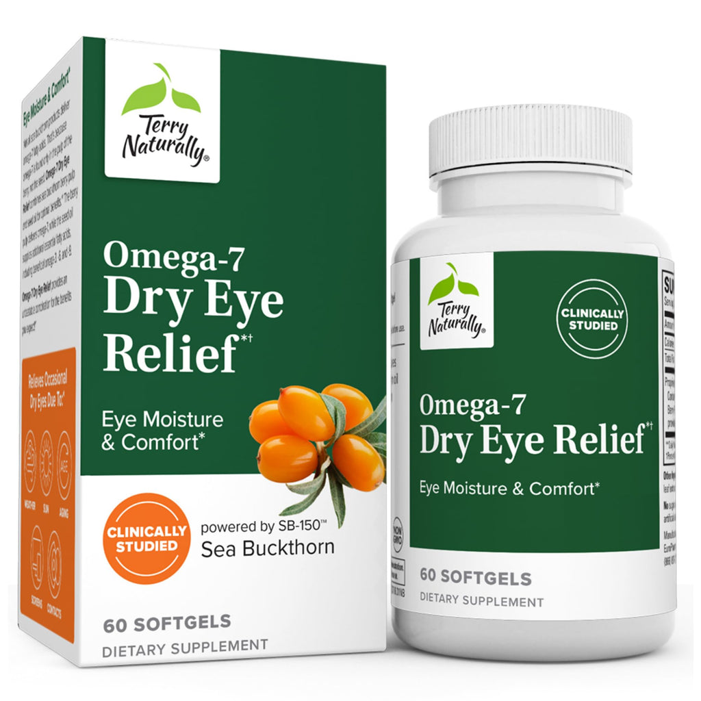 Terry Naturally Omega-7 Dry Eye Relief - 60 Softgels - Eye Moisture & Comfort - Non-GMO, Gluten Free - 60 Servings