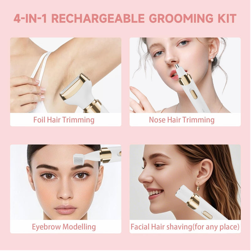 [Australia] - Electric Razor for Women,4 in 1 Womens Shaver Electric Bikini Trimmer Pubic Hair Removal Wet & Dry Painless Shaver for Legs Underarms Eyebrow Face Nose and Bikini Grooming Kit for Women 3021 Gold 