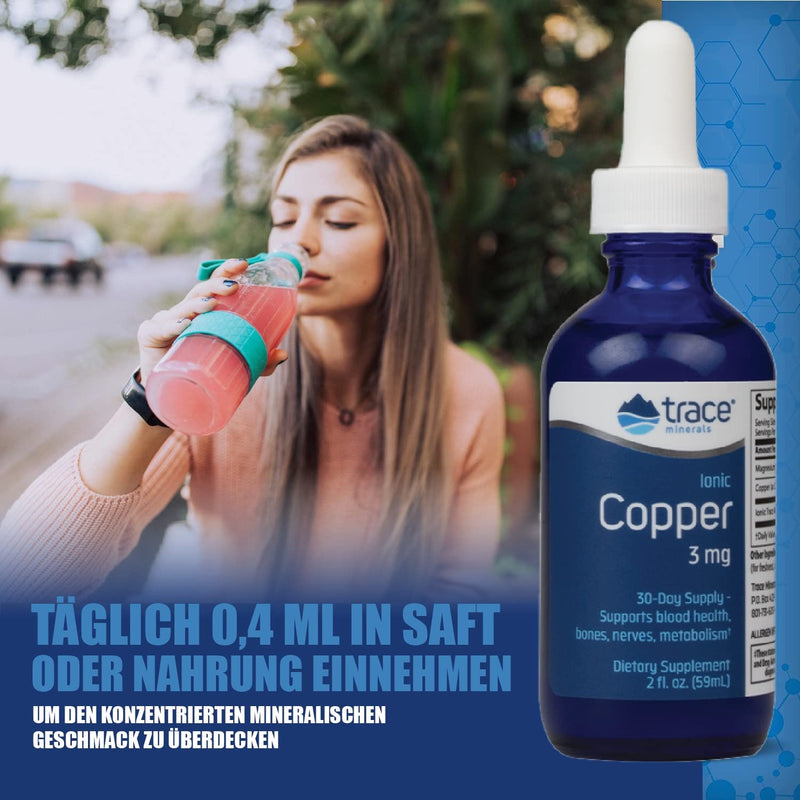 [Australia] - Trace Minerals | Liquid Ionic Copper 3 mg Dietary Supplement | Antioxidant enzyme superoxide dismutase | Supports blood health, nerves and metabolism 59ml, 48 servings 