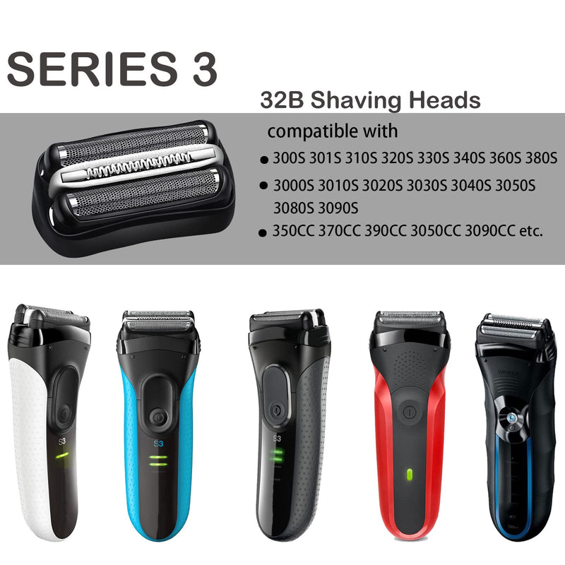 [Australia] - Electric shaving head for Braun Series 3,32B Compatible with Braun Series 3 shaving head, black Series 3 electric shaving head replacement part suitable, replacement blades foil head accessories for razors (32B) 32B 