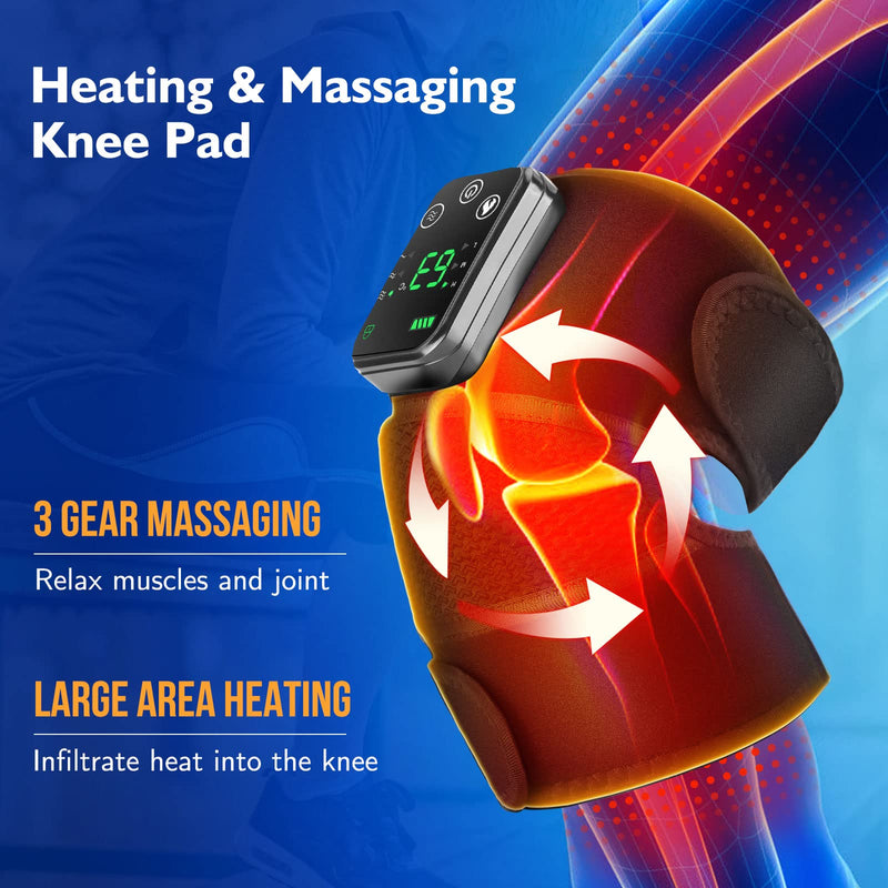Cordless Heated Knee Massager, Knee Massager with Heat, Knee Massager for Pain Relief, Knee Heating Pad for Knee Pain Relief, FSA Eligible HSA, Heated Knee Brace Wrap, Black