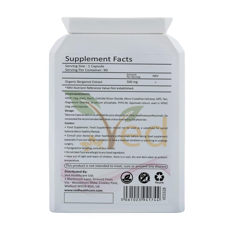 Ved Citrus Bergamot, Citrus Bergamot Extract,500mg, 90 Vegan Capsules(3 Months Supply)