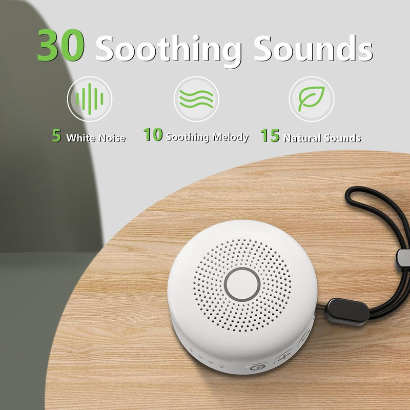 [Australia] - Portable White Noise Sound Machine 30 Soothing Sounds Rechargeable Battery Small for Travel 32 Volume Control Noise Canceling Sleep Machine Sound Therapy for Baby Kids Adults (White) 