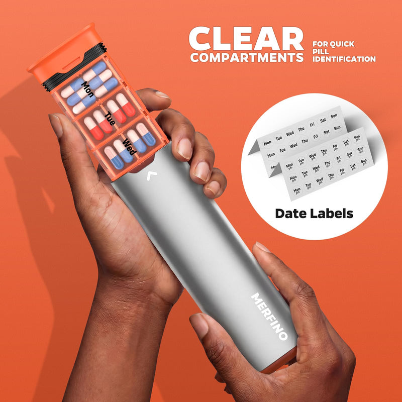 Metal 7 Day Pill Organizer 2 Times a Day-Travel Pill Box Case with Moisture-Proof Airtight Lids, Weekly AM PM Medicine Container for Vitamins, Fish Oil, Supplements and Medications (Silver) Silver