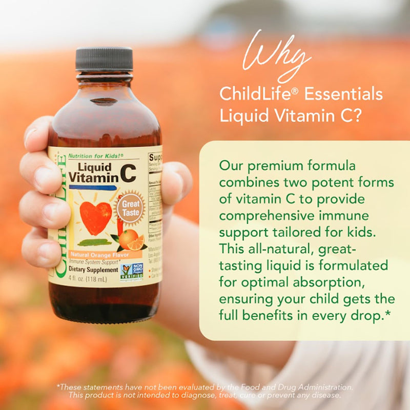 [Australia] - CHILDLIFE ESSENTIALS Liquid Vitamin C - Pure Vitamin C Liquid Supplement for Kids, Toddlers, & Babies, Immune System Support, Natural Orange Flavor, 4 Fl Oz (Pack of 1) 4 Fl Oz (Pack of 1) 