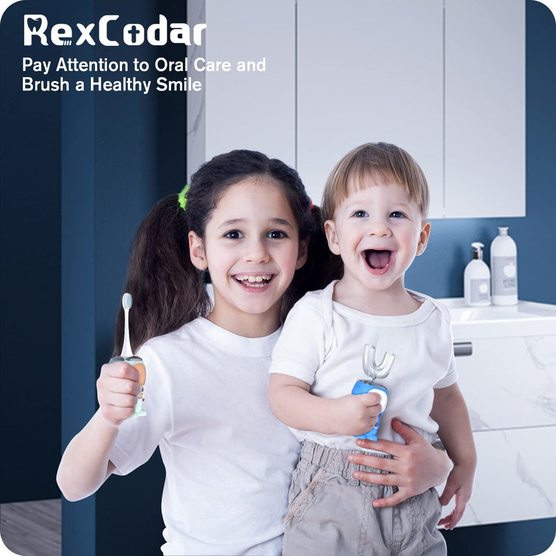 [Australia] - RexCodar Ultrasonic Kid's U-Shaped Electric Toothbrush, IPX7 Waterproof, Five Cleaning Modes, 60S Smart Reminder (Blue Ages 6-12) Navy Blue 